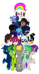 Size: 2478x4677 | Tagged: safe, artist:calena, derpibooru exclusive, imported from derpibooru, oc, oc only, oc:alexus, oc:aura skye, oc:autumn wind, oc:bluesome, oc:cloud icicle, oc:creega message, oc:duskwill, oc:evergreen feathersong, oc:jesus, oc:loi, oc:melizzano, oc:silph, oc:snowbi, oc:tiorafa, oc:trinity deblanc, earth pony, griffon, pegasus, pony, unicorn, 2020 community collab, derpibooru community collaboration, bunny ears, group, group photo, simple background, transparent background