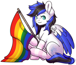 Size: 1884x1622 | Tagged: safe, artist:ak4neh, imported from derpibooru, oc, oc only, oc:black ice, pegasus, pony, clothes, cute, female, flag, looking at you, mare, pegasus oc, pride, pride flag, simple background, sitting, socks, solo, striped socks, transparent background