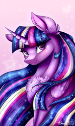 Size: 1399x2351 | Tagged: safe, artist:creativecocoacookie, imported from derpibooru, twilight sparkle, alicorn, pony, twilight's kingdom, chest fluff, cute, ear fluff, female, heart, heart eyes, mare, pink background, rainbow power, simple background, solo, starry eyes, stars, twiabetes, twilight sparkle (alicorn), wingding eyes