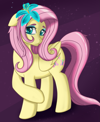 Size: 989x1200 | Tagged: safe, artist:nathayro37, artist:ravenirik, imported from derpibooru, fluttershy, pegasus, pony, beautiful, cutie mark, eyeshadow, female, floppy ears, flower, flower in hair, looking at you, makeup, mare, mascara, shy, solo