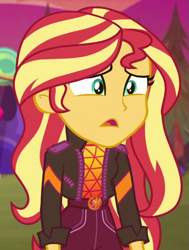 Size: 739x979 | Tagged: safe, imported from derpibooru, screencap, sunset shimmer, equestria girls, equestria girls series, sunset's backstage pass!, spoiler:eqg series (season 2), cropped, female, geode of empathy, magical geodes, music festival outfit, solo