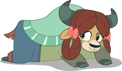Size: 5160x3000 | Tagged: safe, edit, editor:crisx284, imported from derpibooru, yona, yak, bow, cloven hooves, digimon, digimon frontier, female, hair bow, monkey swings, simple background, solo, teruo, transparent background