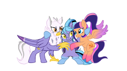 Size: 3840x2160 | Tagged: safe, artist:mjangelvortex, derpibooru exclusive, imported from derpibooru, oc, oc only, oc:flare blitz, oc:gerbera, oc:nightwatch, bat pony, classical hippogriff, hippogriff, pegasus, pony, 2020 community collab, derpibooru community collaboration, bangs, bat pony oc, coat markings, colored wings, digital art, fangs, female, folded wings, gift art, gradient hooves, gradient wings, group hug, hippogriff oc, hug, mare, missing cutie mark, no pupils, pegasus oc, ponytail, simple background, socks (coat marking), socks (coat markings), spread wings, transparent background, wings