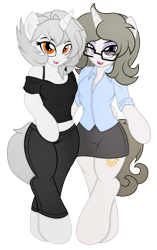 Size: 2377x3780 | Tagged: safe, artist:digiqrow, artist:php134, imported from derpibooru, oc, oc only, oc:solaria, oc:sunlight stellaris, oc:sunlight/sunny, semi-anthro, unicorn, 2020 community collab, derpibooru community collaboration, blouse, chest fluff, clothes, glasses, midriff, pants, simple background, skirt, transparent background