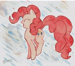 Size: 2592x2265 | Tagged: safe, artist:nedemai, imported from derpibooru, pinkie pie, earth pony, pony, eyes closed, open mouth, open smile, smiling, traditional art, watercolor painting