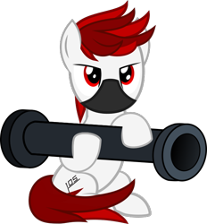 Size: 626x674 | Tagged: safe, artist:phancestorm, imported from derpibooru, oc, oc only, oc:losventronomous, earth pony, pony, mask, rocket launcher, simple background, sitting, solo, transparent background, vector