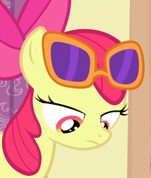 Size: 920x1080 | Tagged: safe, imported from derpibooru, screencap, apple bloom, earth pony, pony, for whom the sweetie belle toils, cropped, disappointed, female, filly, solo, sunglasses