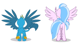 Size: 643x368 | Tagged: safe, artist:twilight-twinkle, imported from derpibooru, gallus, silverstream, butt, female, gallass, high quality, male, plot, plot pair, rear view, simple background, streambutt, white background