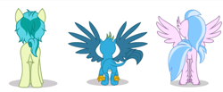 Size: 1019x420 | Tagged: safe, artist:twilight-twinkle, imported from derpibooru, gallus, sandbar, silverstream, classical hippogriff, griffon, hippogriff, pony, butt, female, gallass, high quality, male, plot, plot line, rear view, sandbutt, simple background, size difference, size error, streambutt, white background