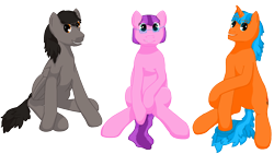 Size: 2384x1340 | Tagged: safe, artist:luther, imported from derpibooru, oc, oc only, oc:huo, oc:luther, oc:sprite berry, earth pony, pegasus, pony, unicorn, 2020 community collab, derpibooru community collaboration, female, male, ms paint, simple background, sitting, smiling, transparent background