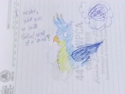 Size: 4032x3016 | Tagged: safe, artist:horsesplease, imported from derpibooru, gallus, derp, gallus the rooster, lined paper, traditional art