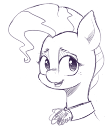 Size: 780x885 | Tagged: safe, artist:pinkberry, imported from derpibooru, mayor mare, pony, ascot, drawpile, freckles, monochrome, simple background, simple shading, sketch, smiling, solo, white background