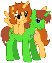 Size: 1569x1900 | Tagged: safe, artist:crisostomo-ibarra, imported from derpibooru, oc, oc only, oc:aspen, oc:ryan, alicorn, pony, unicorn, 2020 community collab, derpibooru community collaboration, alicorn oc, female, horn, jewelry, looking at you, male, mare, necklace, simple background, stallion, transparent background, wings