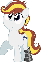 Size: 1657x2512 | Tagged: safe, artist:dtcx97, imported from derpibooru, oc, oc only, oc:rocket booster, earth pony, pony, 2020 community collab, derpibooru community collaboration, female, filly, leg brace, raised hoof, simple background, smiling, solo, transparent background