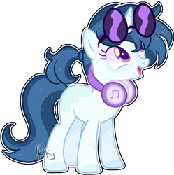 Size: 1736x1740 | Tagged: safe, artist:kurosawakuro, imported from derpibooru, oc, oc only, pony, unicorn, base used, female, headphones, mare, offspring, parent:neon lights, parent:vinyl scratch, parents:vinylights, solo, sunglasses