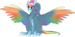 Size: 3961x1965 | Tagged: safe, artist:loladotz, imported from derpibooru, rainbow dash, pony, alternate design, backwards cutie mark, cap, colored wings, female, hat, multicolored wings, rainbow wings, solo, whistle, wings