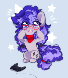 Size: 1205x1391 | Tagged: safe, artist:whiteliar, imported from derpibooru, oc, oc only, oc:cinnabyte, earth pony, pony, adorkable, bandana, cinnabetes, controller, cute, dork, earth pony oc, excited, gamer, glasses, meganekko, precious