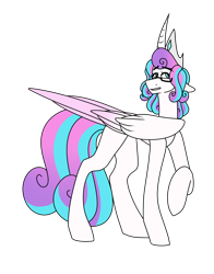 Size: 1084x1384 | Tagged: safe, artist:thehappiestgolucky, deleted from derpibooru, imported from derpibooru, princess flurry heart, alicorn, pony, crown, female, friendship is dead, glasses, jewelry, mare, older, raised hoof, regalia, simple background, solo, transparent background