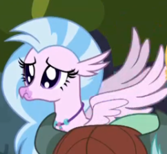 Size: 242x223 | Tagged: safe, imported from derpibooru, screencap, silverstream, yona, hippogriff, yak, school daze, cropped, cute, diastreamies, offscreen character, puppy dog eyes, solo focus, spread wings, wings