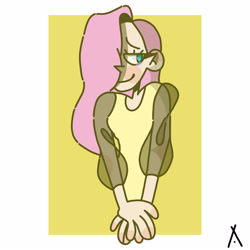 Size: 3000x3000 | Tagged: safe, artist:criatffit, imported from derpibooru, fluttershy, human, blushing, clothes, female, hair over one eye, humanized, see-through, solo, tanktop