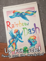 Size: 2080x2773 | Tagged: safe, artist:puggie, artist:renaphin, imported from derpibooru, rainbow dash, tank, pony, advertisement, female, for sale, solo, traditional art, watercolor painting