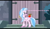 Size: 1024x600 | Tagged: safe, edit, edited screencap, imported from derpibooru, screencap, silverstream, classical hippogriff, hippogriff, school daze, apple, castle, claw hold, closed wing, female, folded wings, food, happy, looking at something, outdoors, raised claw, solo, stairs, text edit, wings