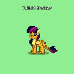 Size: 392x391 | Tagged: safe, imported from derpibooru, smolder, twilight sparkle, dragon, pony, pony town, dragoness, female, fusion, green background, lidded eyes, simple background, text, twilight smolder