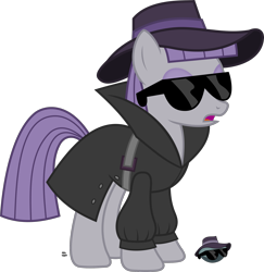 Size: 1909x1967 | Tagged: safe, artist:anime-equestria, imported from derpibooru, boulder (pet), maud pie, earth pony, pony, belt, belt buckle, boulder (g4), clothes, collar, costume, detective, eyeshadow, female, hat, makeup, mare, open mouth, rock, simple background, solo, sunglasses, transparent background, trenchcoat, vector