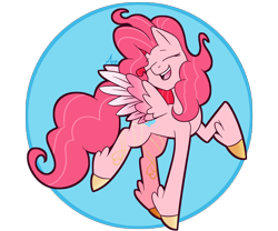 Size: 1200x1000 | Tagged: safe, artist:spaded aces, imported from derpibooru, pinkie pie, pegasus, pony, leak, spoiler:g5, female, g5, g5 concept leak style, g5 concept leaks, pegasus pinkie pie, pinkie pie (g5 concept leak), pinkie pie (g5), race swap, redesign, simple background, solo, wings