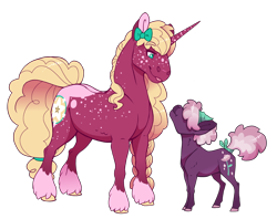 Size: 3280x2600 | Tagged: safe, artist:jackiebloom, imported from derpibooru, oc, oc:ambrosia apple, oc:crystal corolla, earth pony, pony, unicorn, appaloosa, brother and sister, coat markings, female, half-siblings, magical lesbian spawn, male, mare, offspring, parent:big macintosh, parent:cheerilee, parent:sugar belle, parents:sugarlee, parents:sugarmac, realistic horse legs, siblings, simple background, size difference, socks (coat marking), socks (coat markings), stallion, transgender, transparent background