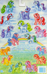 Size: 709x1118 | Tagged: safe, imported from derpibooru, applejack (g1), firefly, glory, gusty, heart throb, lickety split, medley, moondancer (g1), posey, powder, skyflier, sparkler (g1), surprise, tootsie, pony, adoraprise, backcard, barcode, bow, cute, dancerbetes, flyabetes, g1, glorybetes, gustybetes, heartthrobetes, jackabetes, medleybetes, official, poseybetes, story, surprise (g1), tail bow, this will end in colic