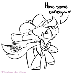 Size: 2000x2000 | Tagged: safe, artist:mulberrytarthorse, imported from derpibooru, oc, oc only, oc:flavorful sweets, pegasus, pony, bowtie, candy, cane, floppy ears, food, hat, heart, heart eyes, male, monochrome, solo, stallion, top hat, wingding eyes