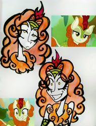 Size: 2301x3026 | Tagged: safe, artist:citi, imported from derpibooru, screencap, autumn blaze, human, kirin, sounds of silence, cropped, female, horn, horned humanization, humanized, scene interpretation, screencap reference, solo, traditional art, woman