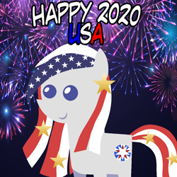 Size: 960x960 | Tagged: safe, artist:archooves, imported from derpibooru, oc, oc only, oc:star spangled, earth pony, pony, 2020, female, fireworks, happy new year, holiday, mare, nation ponies, pointy ponies, ponified, smiling, solo, united states