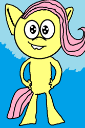 Size: 371x560 | Tagged: artist needed, safe, imported from derpibooru, fluttershy, anthro, unguligrade anthro, 1000 hours in ms paint, female, solo, style emulation, teeth, the loud house