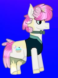 Size: 928x1232 | Tagged: safe, artist:lightningbolt39, imported from derpibooru, oc, oc only, oc:strawberry swirls (ice1517), pony, unicorn, bowtie, clothes, clothes swap, female, mare, markings, socks, solo, unshorn fetlocks, vest