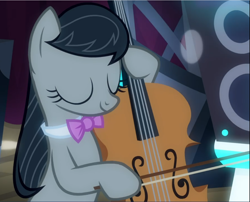 Size: 1160x939 | Tagged: safe, imported from derpibooru, screencap, octavia melody, pony, a horse shoe-in, bipedal, bow (instrument), cello, cropped, eyes closed, female, mare, musical instrument, solo