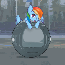 Size: 512x512 | Tagged: safe, artist:rainyvisualz, imported from derpibooru, rainbow dash, pegasus, pony, animated, ball, cute, dashabetes, female, gif, mare, one eye closed, perfect loop, rocket league, solo, tongue out, wink