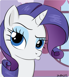 Size: 1605x1800 | Tagged: safe, artist:likemike213, imported from derpibooru, rarity, pony, unicorn, bust, cute, duckface, female, lidded eyes, mare, pouty lips, rarara, raribetes, silly, silly pony, solo, window