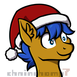 Size: 512x512 | Tagged: safe, artist:chainchomp7, imported from derpibooru, oc, oc:crushingvictory, christmas, ear fluff, hat, holiday, santa hat, simple background, smiling, watermark, wide eyes