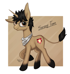 Size: 1618x1710 | Tagged: safe, alternate version, artist:serenepony, imported from derpibooru, oc, oc:serene tone, donkey, hybrid, pony, unicorn, digital art, donkey unicorn, glasses, male, simple background, smiling, solo, stallion, tube scarf