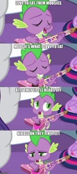 Size: 500x1123 | Tagged: safe, edit, edited screencap, imported from derpibooru, screencap, rarity, spike, twilight sparkle, alicorn, dragon, unicorn, best gift ever, caption, guitar, i'm not gifted at gifting, image macro, imgflip, musical instrument, parody, playing guitar, playing instrument, singing, song, text, twilight sparkle (alicorn)