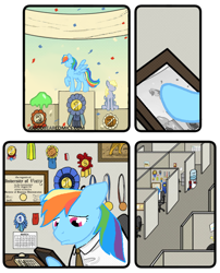 Size: 700x868 | Tagged: safe, artist:anonymous, imported from derpibooru, derpy hooves, rainbow dash, pony, /mlp/, 4chan, award, comic, cubicle, drawthread, meme, picture, podium, ponified, ponified animal photo, ponified meme, sad, slime