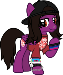 Size: 763x907 | Tagged: safe, artist:lightningbolt, derpibooru exclusive, imported from derpibooru, pegasus, pony, .svg available, backwards ballcap, baseball cap, bracelet, cap, chains, clothes, equestria girls ponified, folded wings, hat, jewelry, lidded eyes, looking at you, male, nose piercing, pierce the veil, piercing, ponified, raised hoof, shirt, show accurate, simple background, solo, stallion, svg, t-shirt, transparent background, vector, vic fuentes, watch, wings, wristband