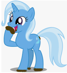 Size: 250x272 | Tagged: safe, artist:dashiesparkle, color edit, deleted from derpibooru, edit, editor:silverstreamfan999, imported from derpibooru, trixie, pony, unicorn, chocolate, colored, dirty, dirty hooves, food, licking, licking chocolate, likes, mud, not sure if this is peanut butter, open mouth, raised hoof, shadow, tongue out, why