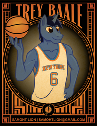 Size: 2551x3301 | Tagged: safe, artist:samoht-lion, imported from derpibooru, oc, oc only, oc:trey baale, anthro, unicorn, basketball, clothes, male, solo, sports