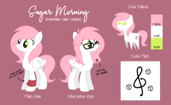 Size: 3500x2160 | Tagged: safe, artist:sugar morning, imported from derpibooru, oc, oc only, oc:sugar morning, pegasus, pony, female, mare, reference sheet, simple background, smiling, solo, standing, text