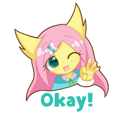 Size: 1000x1000 | Tagged: safe, artist:howxu, imported from derpibooru, fluttershy, anthro, cute, emoji, female, looking at you, one eye closed, reaction image, shyabetes, simple background, solo, transparent background