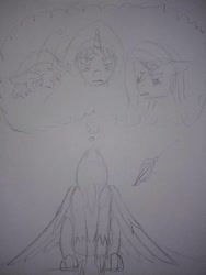 Size: 756x1008 | Tagged: safe, artist:darthalex70, imported from derpibooru, oc, breezie, griffon, unicorn, sad, traditional art, vent art