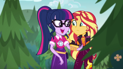 Size: 1920x1080 | Tagged: safe, imported from derpibooru, screencap, sci-twi, sunset shimmer, twilight sparkle, equestria girls, equestria girls series, sunset's backstage pass!, spoiler:eqg series (season 2), female, music festival outfit